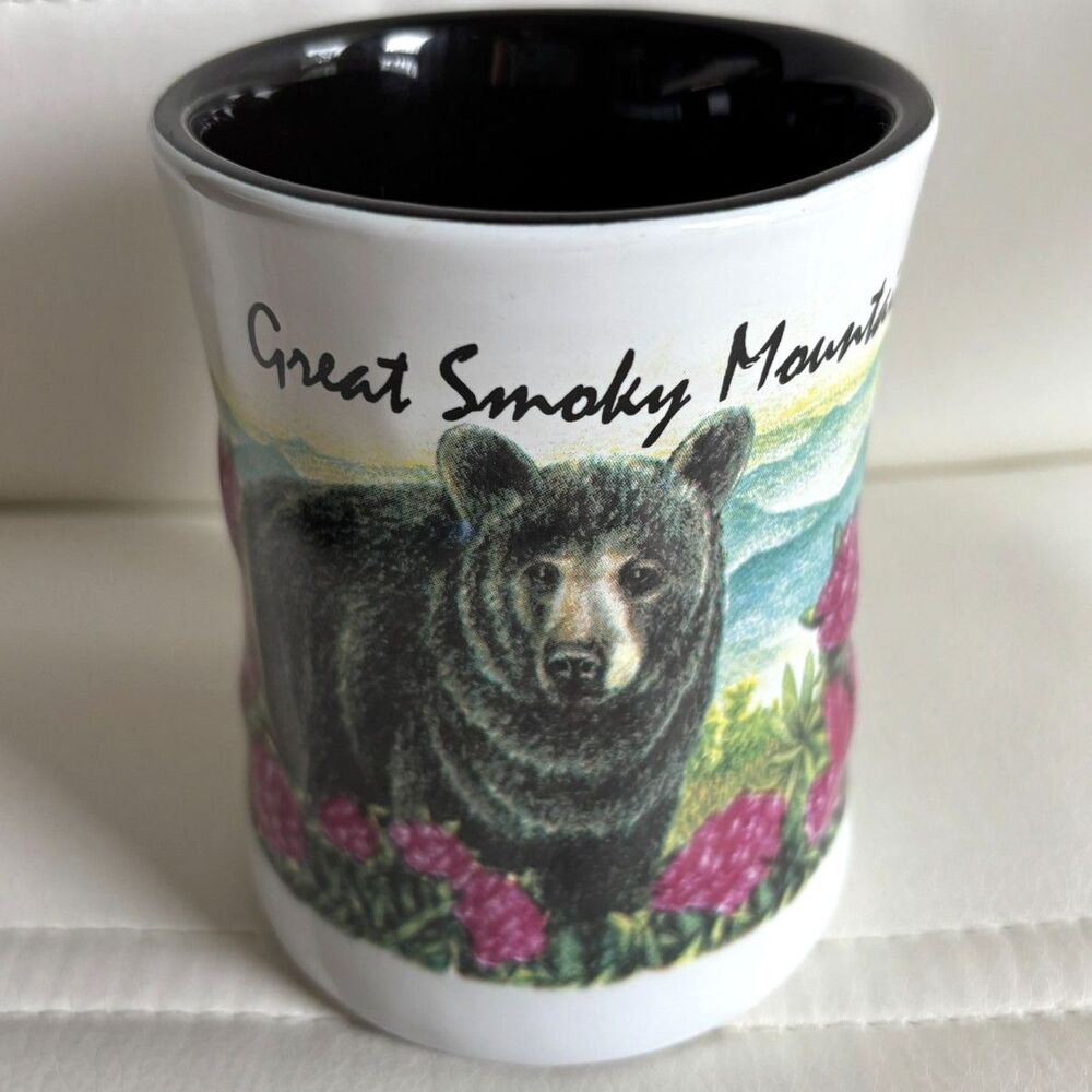 Great Smoky Mountains Black Bear Ceramic Coffee Mug Black Interior Souvenir Cup